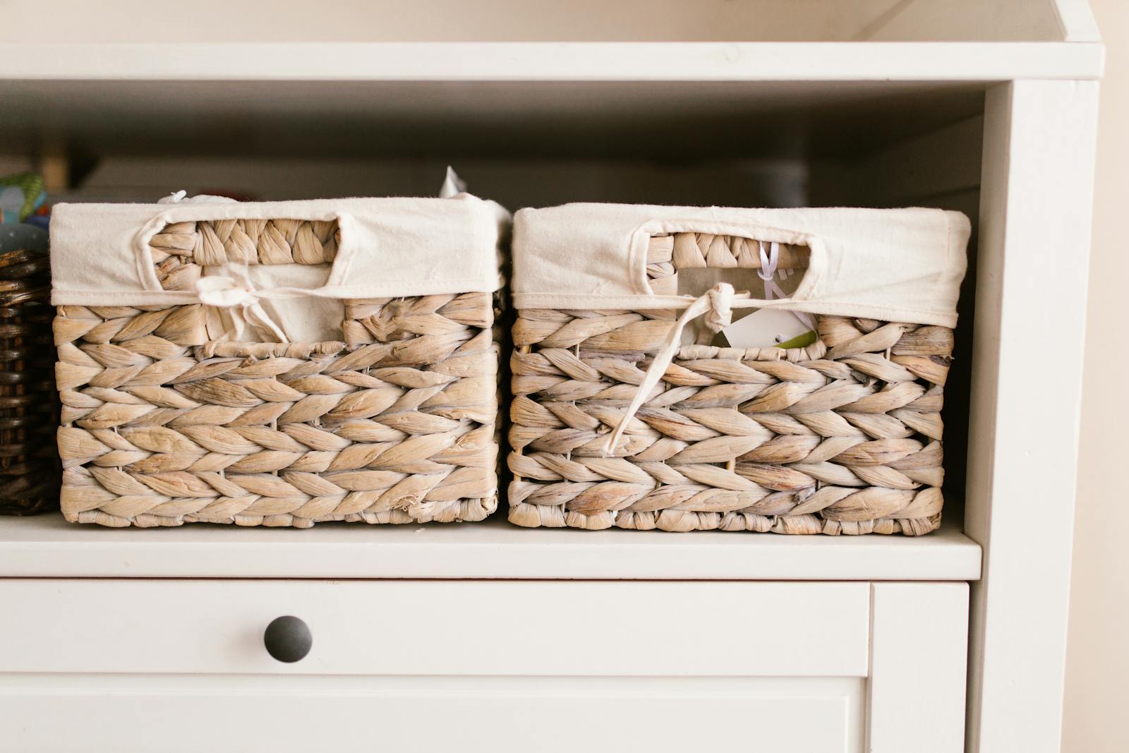 Organised woven baskets for household storage